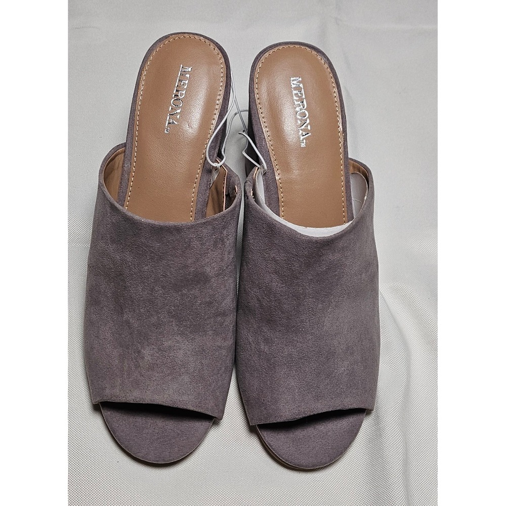Merona DIDI Gray Suede Block Heel Mule Shoes Women's Size 7.5 New